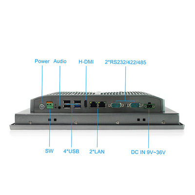 TPM2.0 Bảng điều khiển công nghiệp 12 inch Pc, 9V-36V DC 1280 X 800 Máy tính công nghiệp không quạt