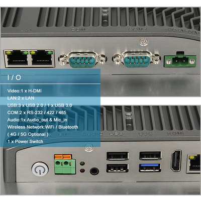 Bảng điều khiển cảm ứng FHD HMI 16/9 FHD không quạt chắc chắn Máy tính công nghiệp Core I3 với 2COM